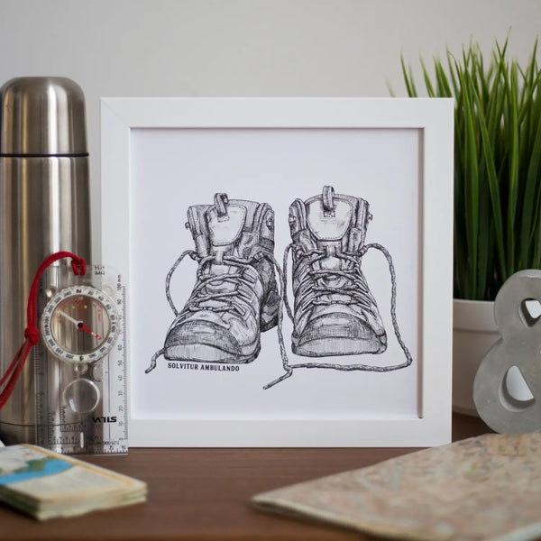 Solvitur Ambulando Modern Walking Boots Art Print - The perfect inspirational art gift for hikers