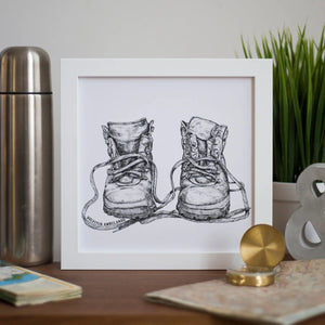 Motivational walking gift: Solvitur Ambulando Old Leather Walking Boots Art Print framed