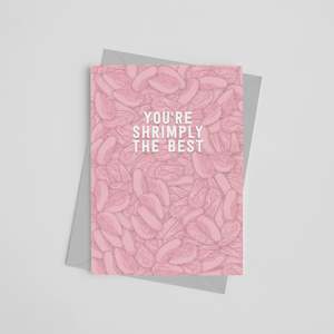 You're Shrimply the Best retro pink shrimp sweetie card designed by Wit and Wisdom
