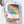 Woman in a grey and white stripy top holding the 'When it rains, look for rainbows' illustrated rainbow mug by Wit and Wisdom in her hand which is outstretched towards the camera.